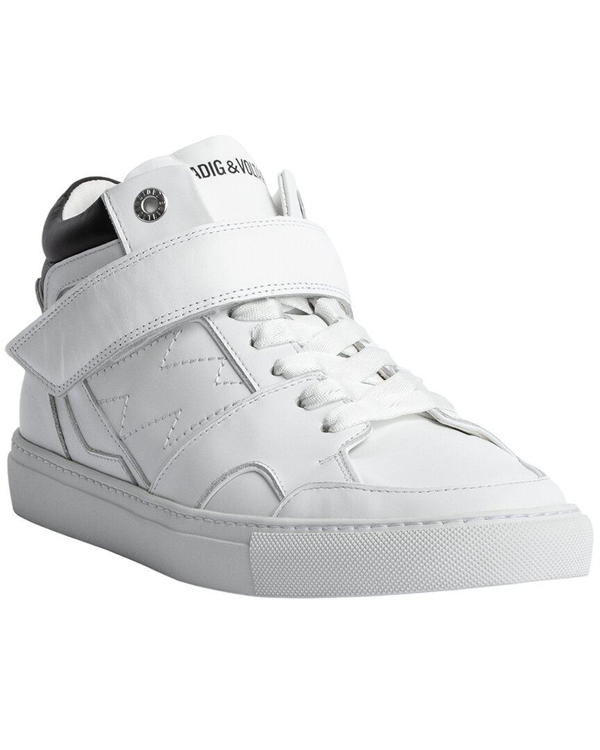 Zadig & Voltaire Mid Flash Smooth Leather Sneaker In White