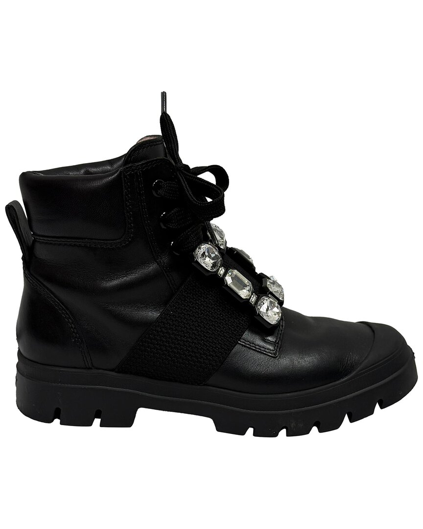 Roger Vivier Women's Leather Walky Viv' Crystal-embellished Ankle Boot (authentic Pre-loved) In Black