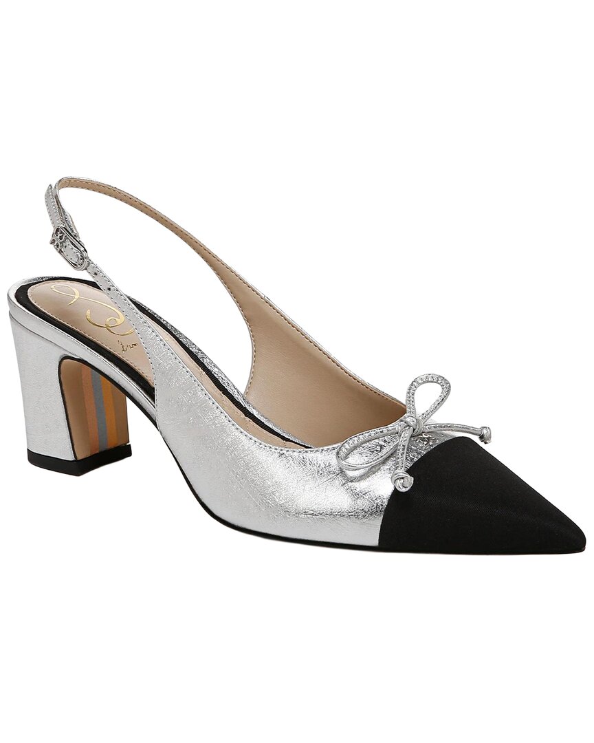 Sam Edelman Willette Leather Slingback In Silver/blk