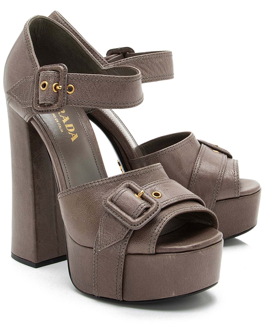 Prada Women's Leather Buckle Platform Sandal (authentic Pre-loved) In Burgundy