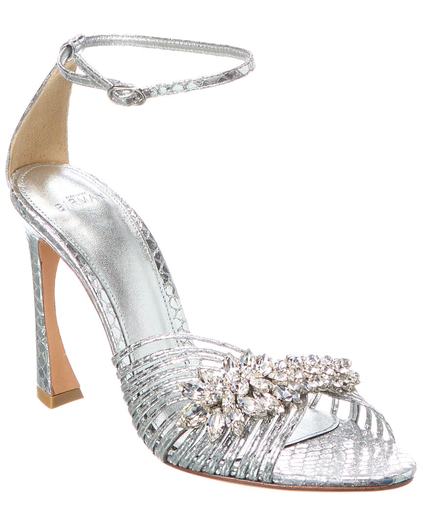 Alexandre Birman Lisa Crystal 100 Embossed Leather In Silver