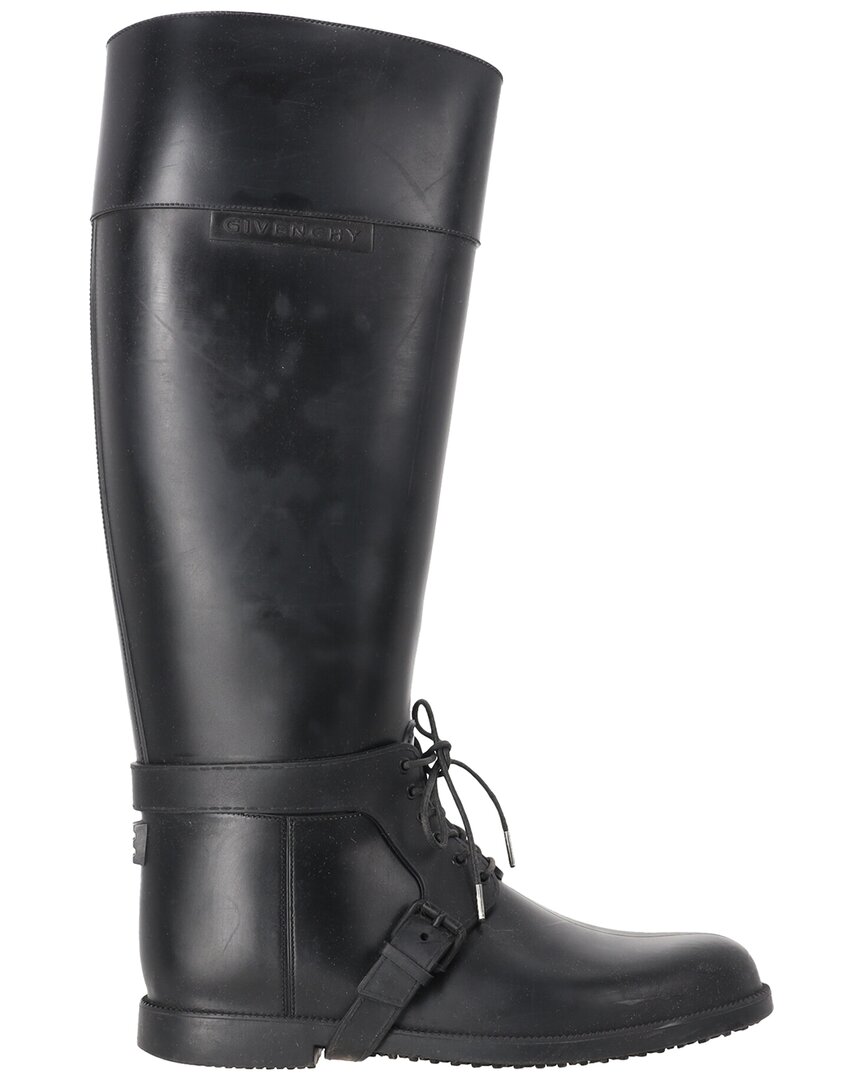 Givenchy Women's Rubber Lace-up Accent Knee-high Rain Boot (authentic Pre-  Loved)