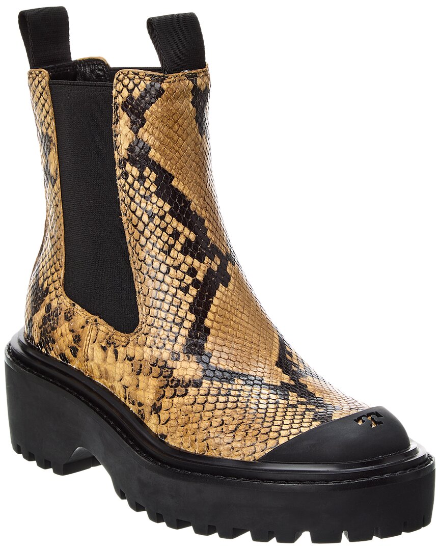 Shop Tory Burch Chelsea Lug Snake-embossed Leather Flatform Boot In Brown