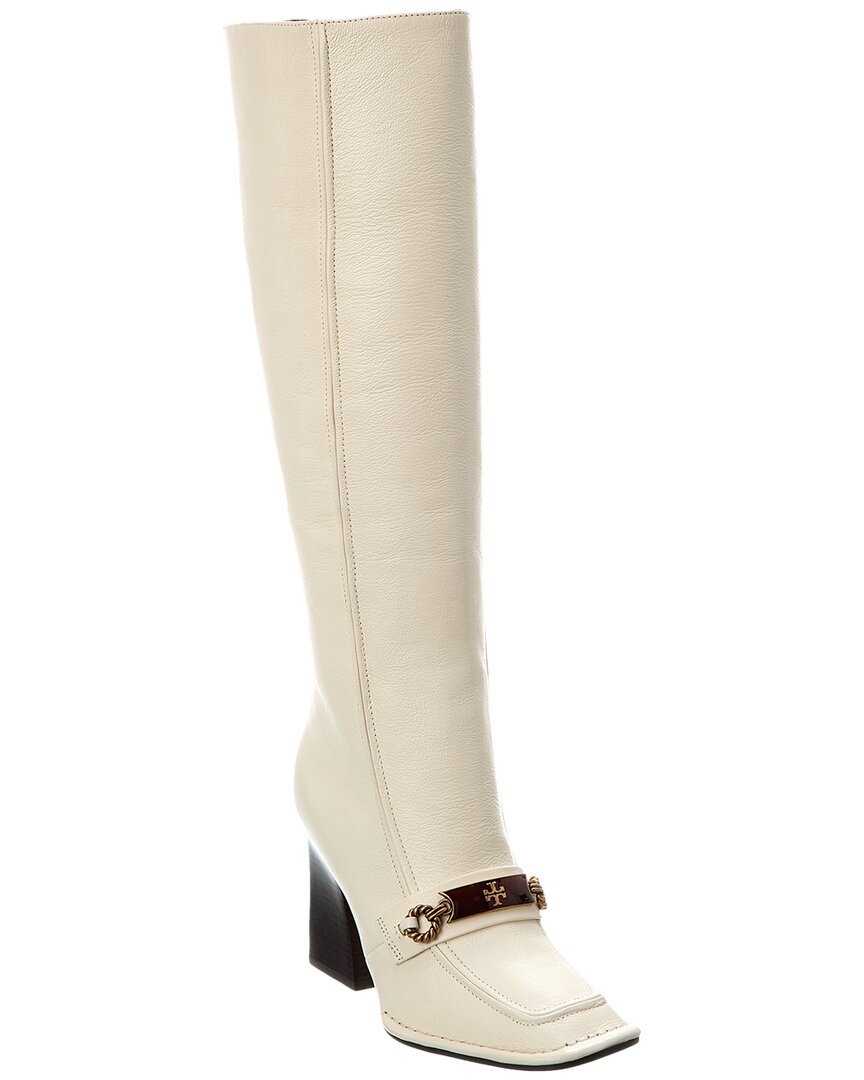 Shop Tory Burch Perrine Tall Leather Knee-high Boot In White