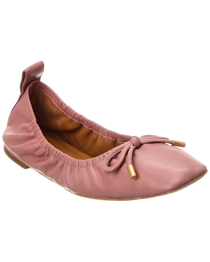 Shop Tory Burch Square Toe Bow Leather Ballet Flat In Pink