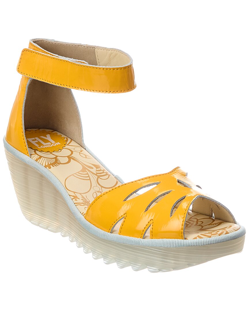 Fly London Patent Wedge Sandal In Yellow