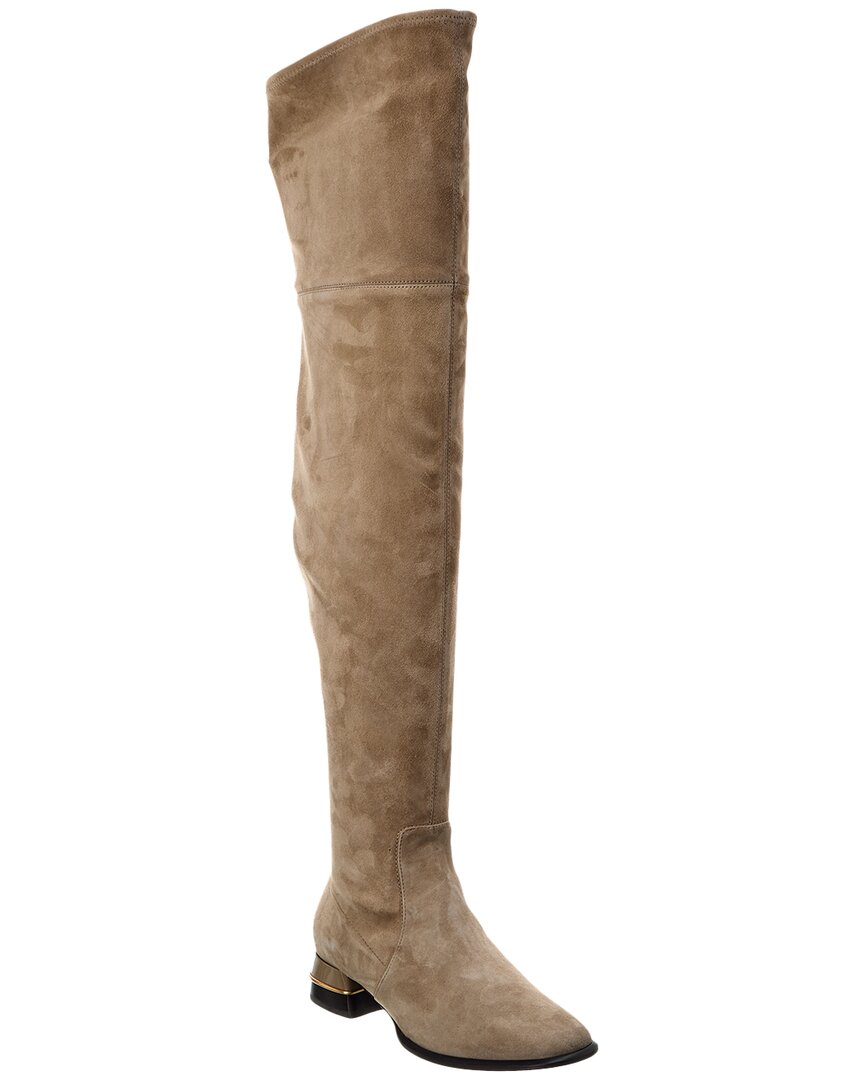 Shop Tory Burch Multi Logo Stretch Suede Over-the-knee Boot In Grey
