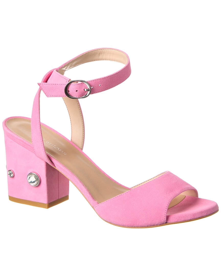 Shop Stuart Weitzman Allshine Block 75 Suede Sandal In Pink