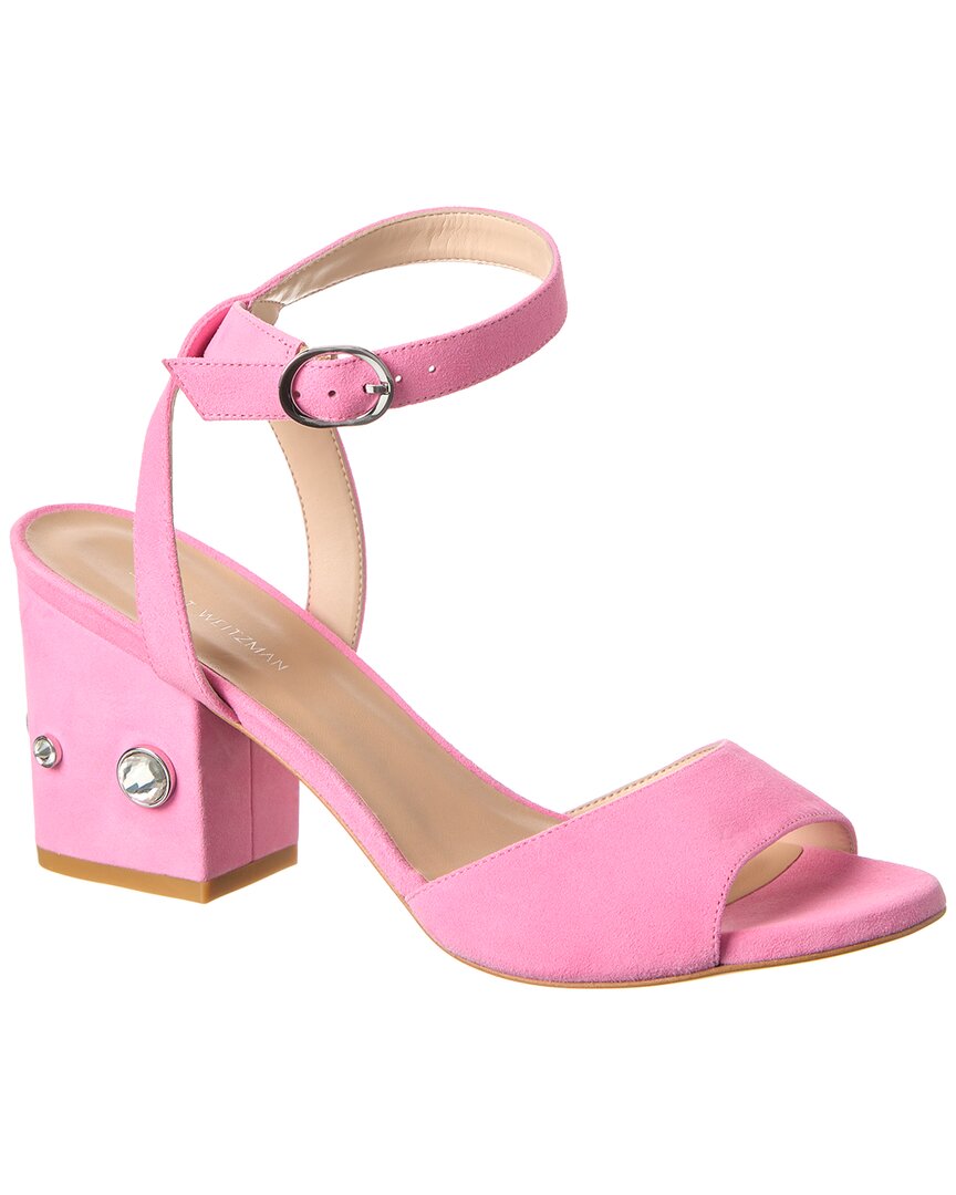 Stuart Weitzman Allshine Block 75 Suede Sandal In Pink