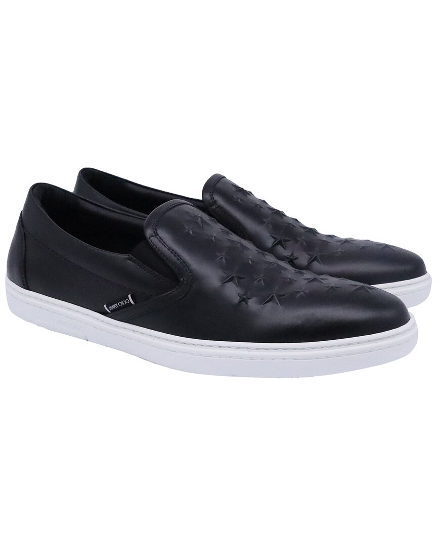Jimmy Choo Men's Leather Grove Star-embossed Slip-on Sneaker (authentic Pre- Loved) In Black