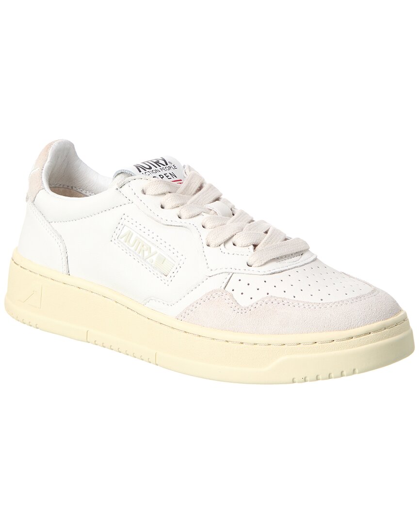 Autry Calf Leather Medalist Sneakers With Suede Accents In White