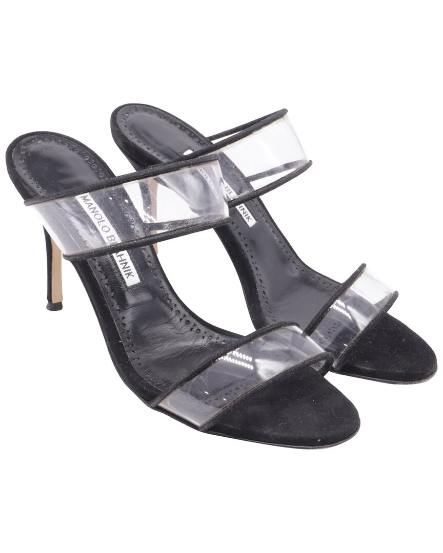 Manolo Blahnik Women's Suede Strap Heeled Mule (authentic Pre-loved) In Black