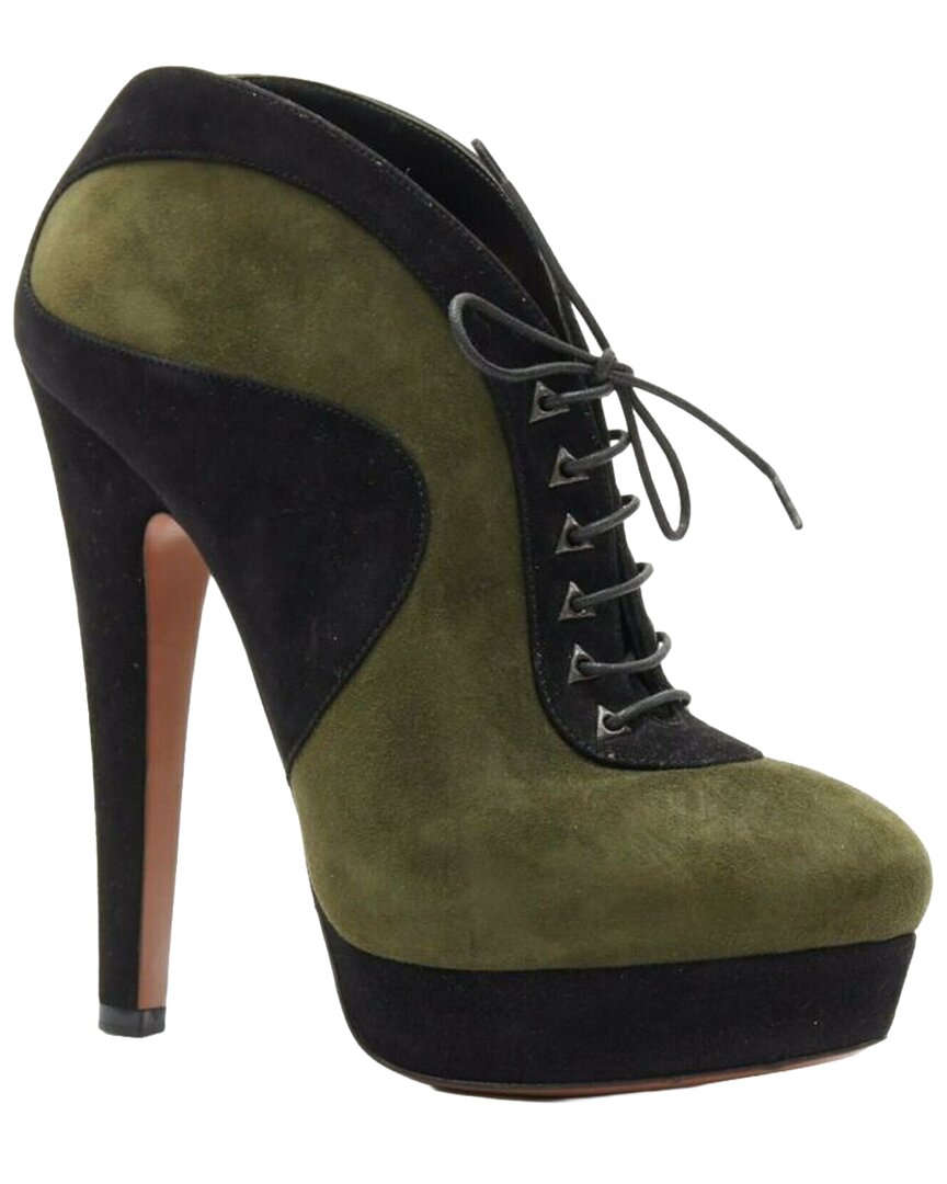 Pre-owned Alaïa Women's Leather Lace-up Bootie (authentic Pre-loved)