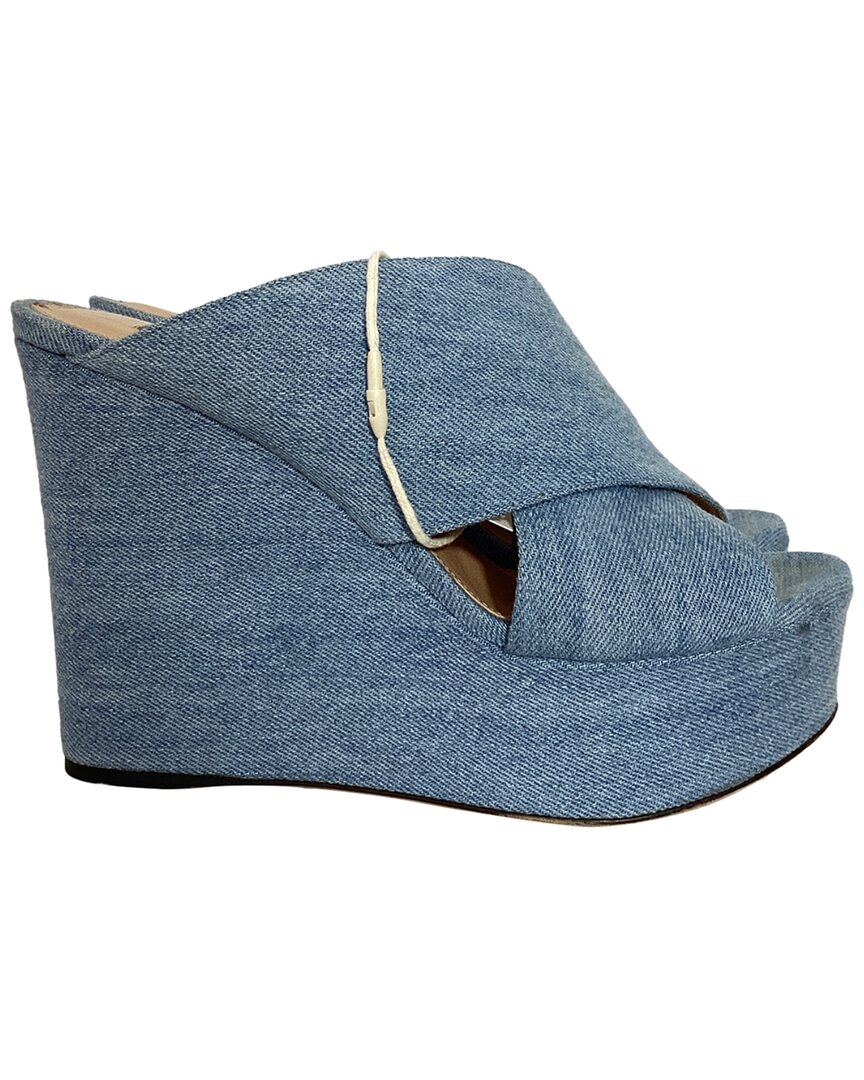 Sergio Rossi Women's Cotton Denim Alma Slip-on Wedge Sandal, Size It | 38.5  (authentic Pre-loved)