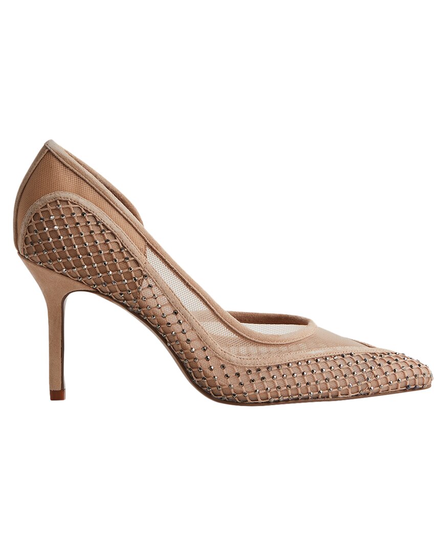 Reiss Nude Keri Embellished Mesh Court Shoes In Brown