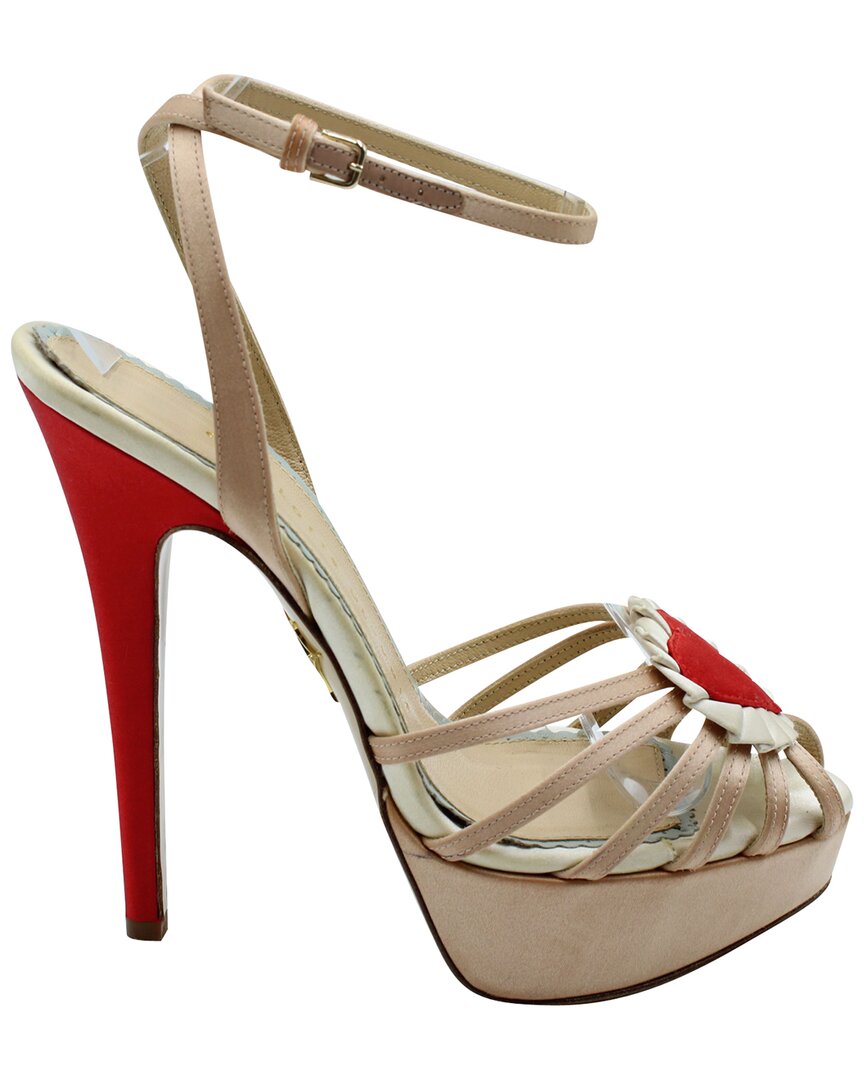 Charlotte Olympia Forever Heart Platform Sandals In Peach Satin In Multi