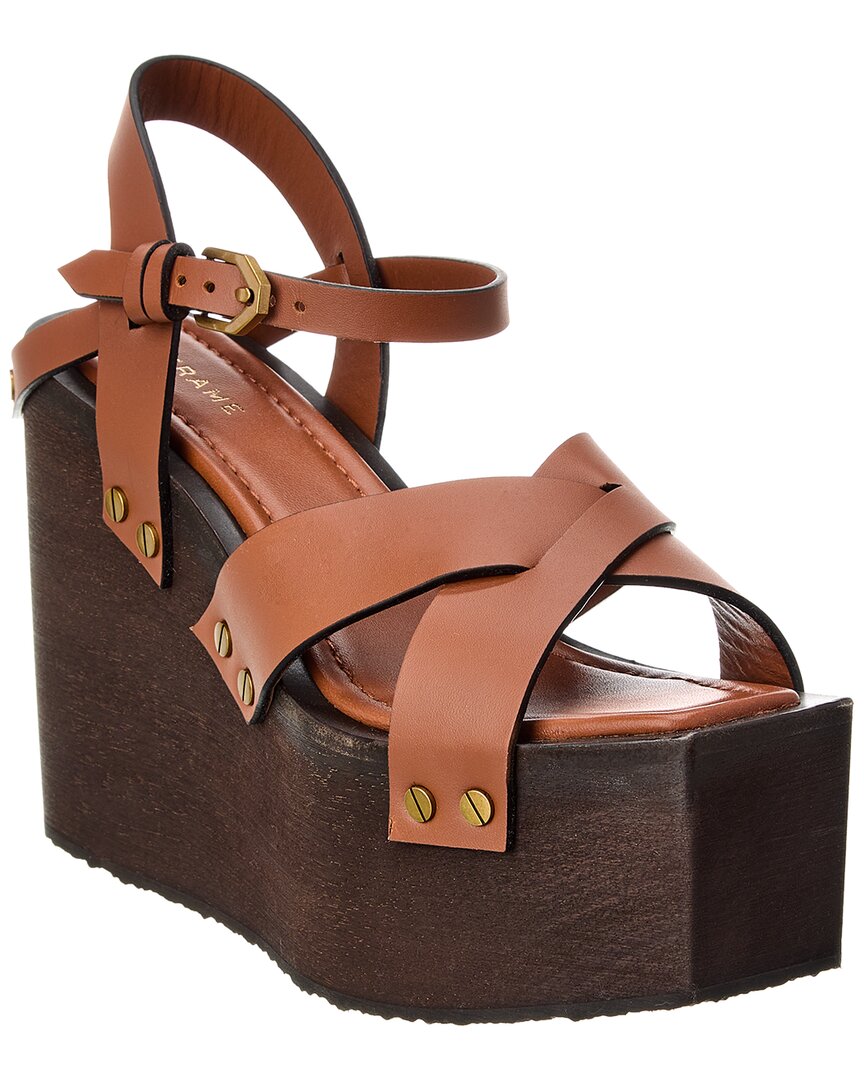 Shop Frame Denim Le Melrose Leather Wedge Sandal In Brown