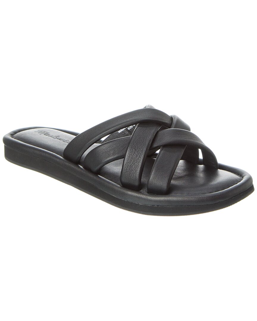 Shop Madewell Puffy Woven Leather Slide In Black