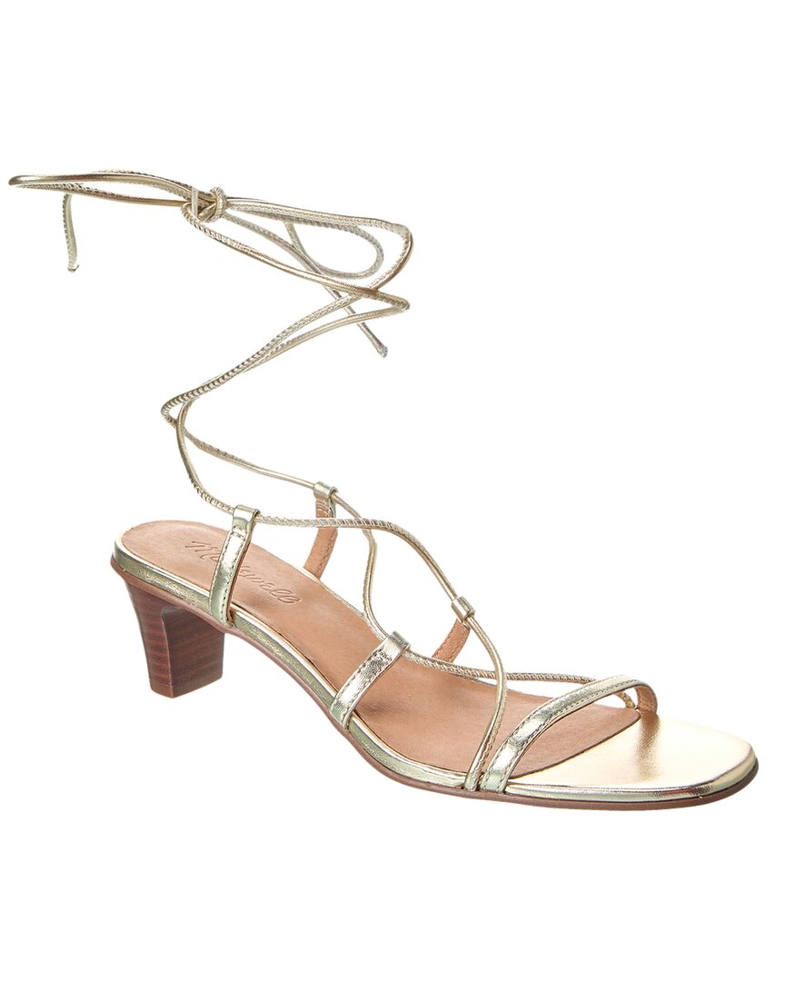 Shop Madewell Lace-up Kitten Heel Leather Sandal In Gold