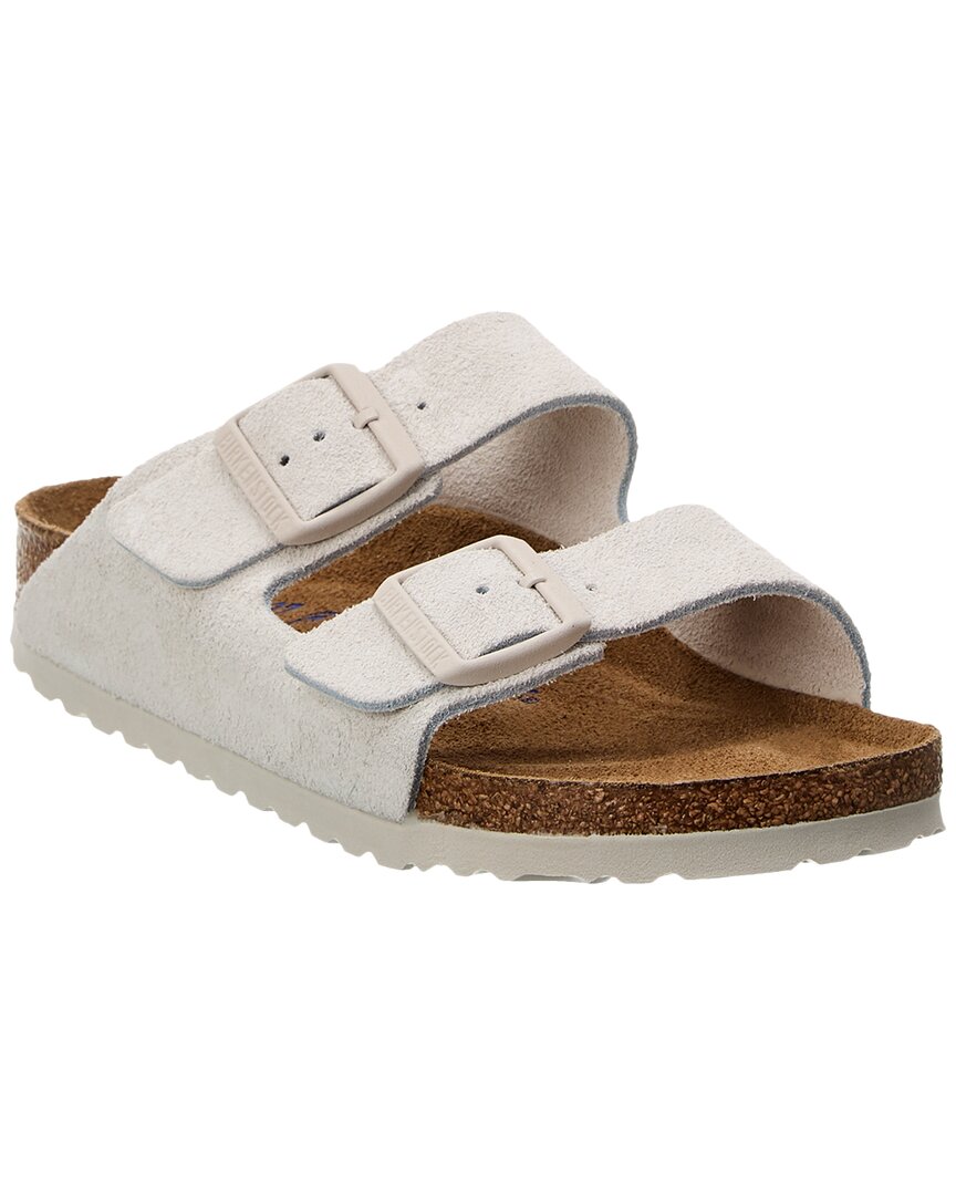 Birkenstock Arizona Suede Shearling Dual-buckle Slide Sandals In White