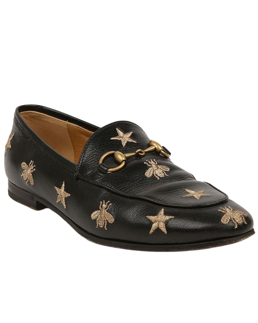 Pre-owned Gucci Women's Leather Jordan Embroidered Loafer (authentic Pre-loved)