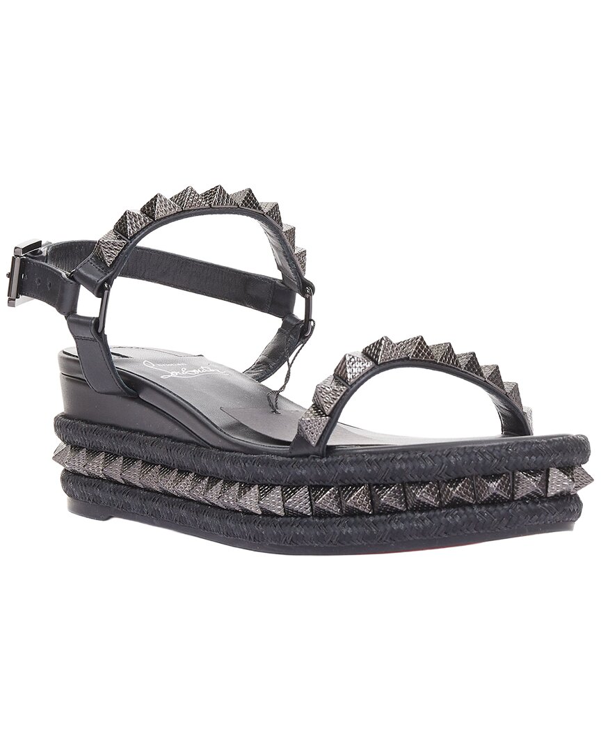 Pre-owned Christian Louboutin Women's Leather Pyraclou 60 Spikes Platform Wedge  (authentic Pre-loved)