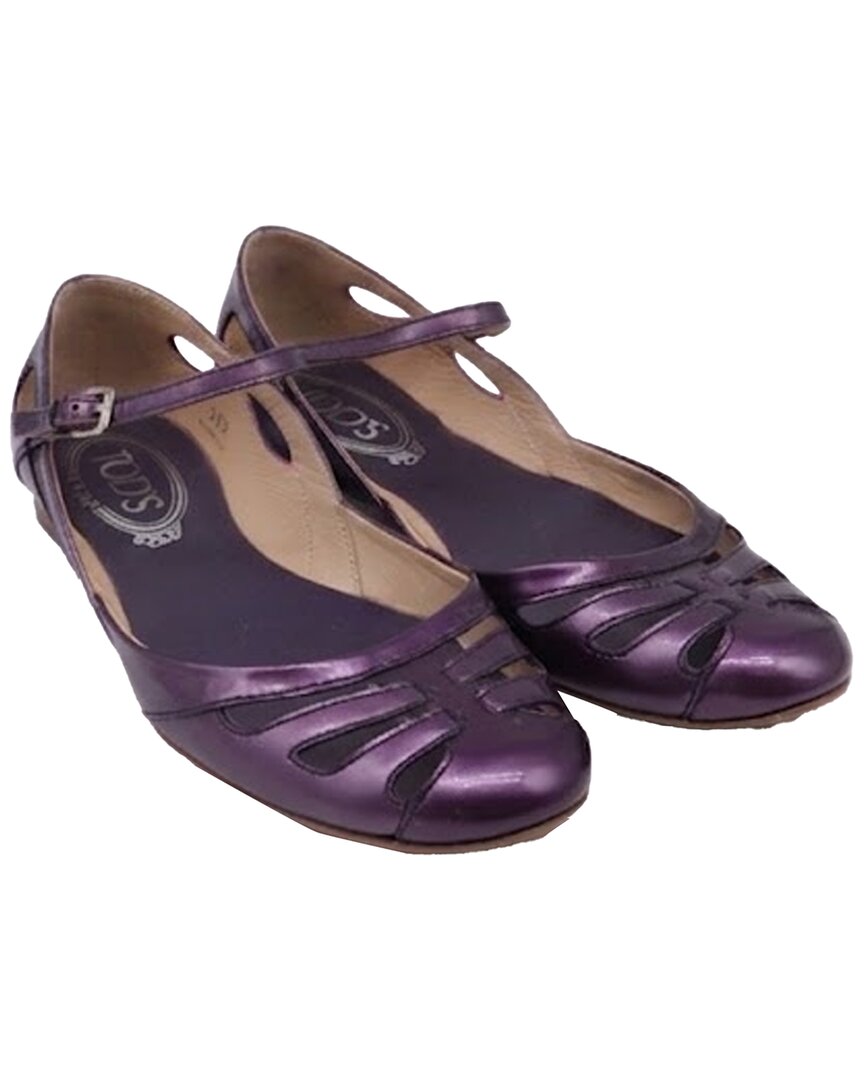Pre-owned Tod's Women's Patent Leather Cutout Ankle Strap Ballet Flat (authentic Pre- Loved)