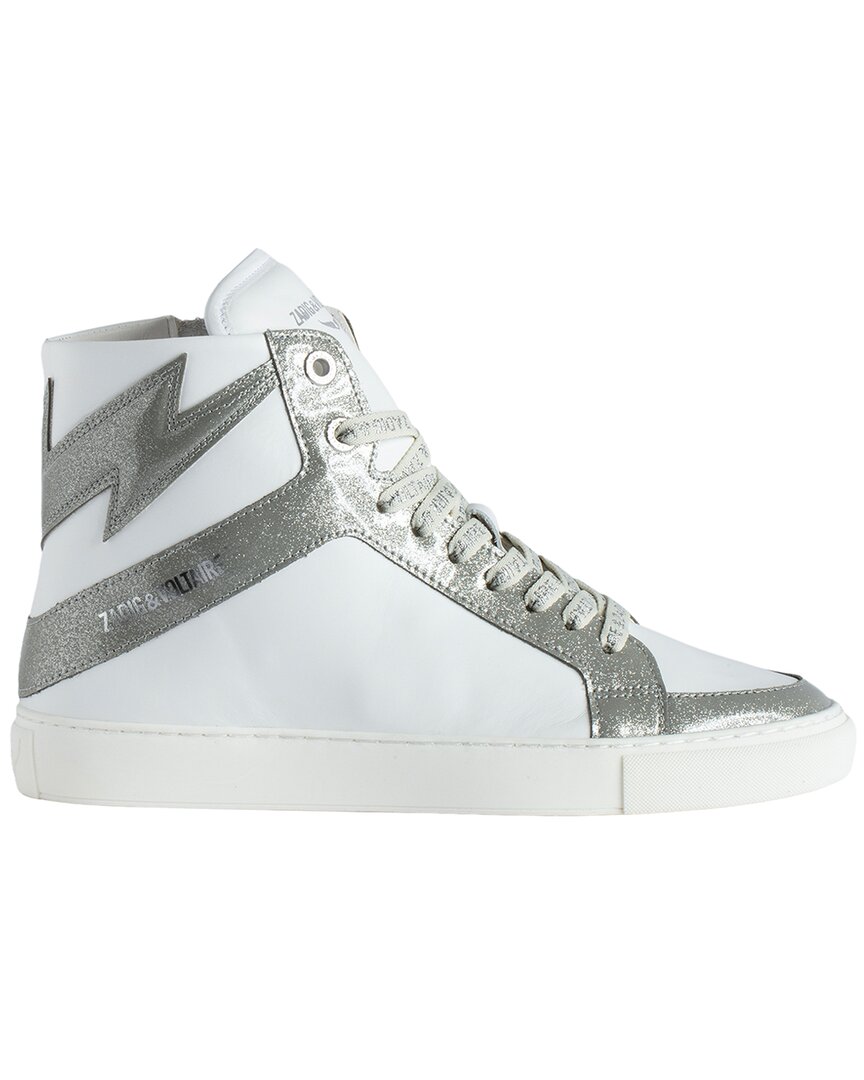 Zadig & Voltaire High Flash Infinity Leather Trainers In Silver