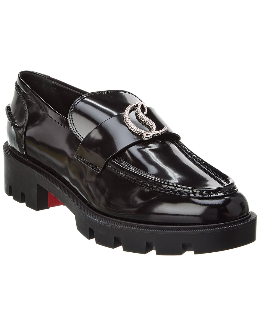 Shop Christian Louboutin Cl Moc Lug Strass Leather Loafer In Black