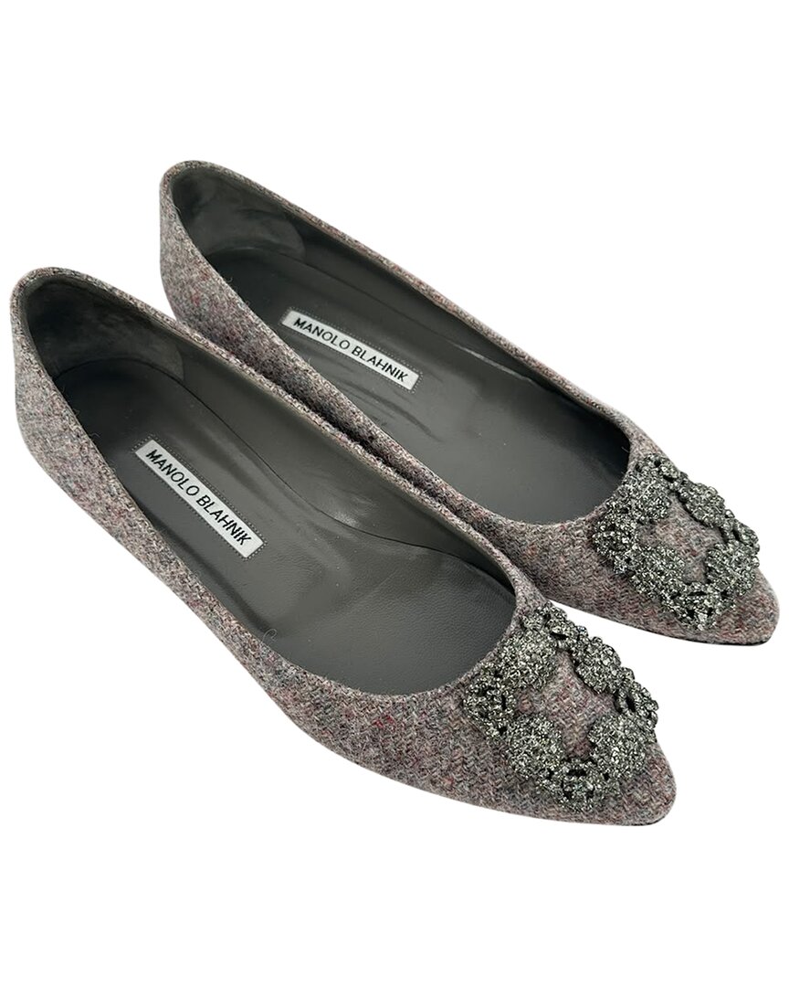 Pre-owned Manolo Blahnik Women's Tweed Hangisi Ballet Flat (authentic Pre-loved)