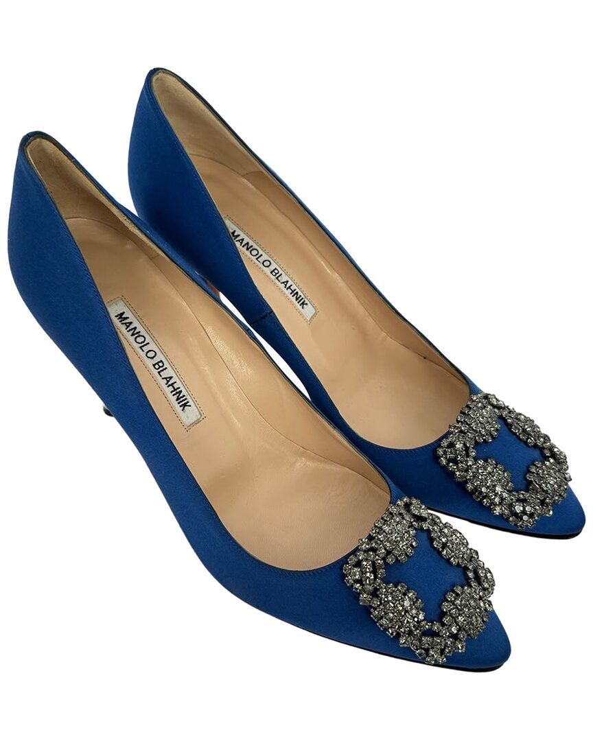 Pre-owned Manolo Blahnik Women's Satin Hangisi Embellished Pump (authentic Pre-loved)
