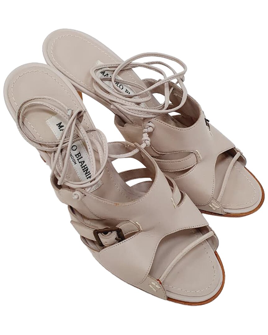 Pre-owned Manolo Blahnik Women's Leather Lace-up Sandal (authentic Pre-loved)
