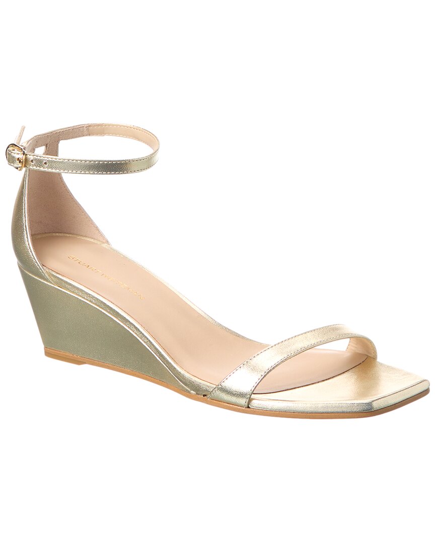 Stuart Weitzman Nudistcurve 50 Leather Wedge Sandal In Gold