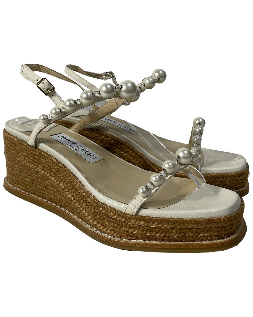 Jimmy Choo Women's Leather Latte Wedge Sandal (authentic Pre-loved) In Silver