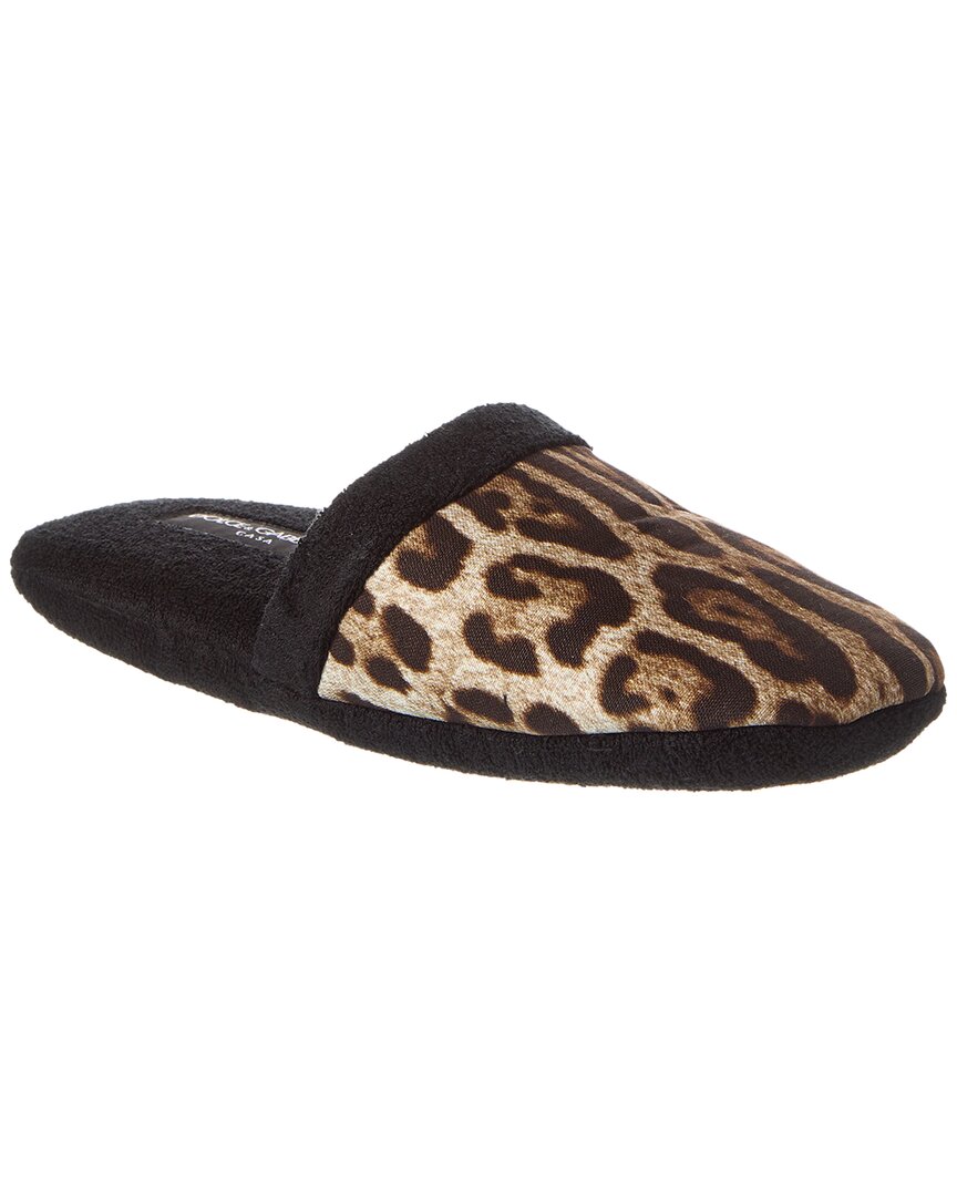 Dolce & Gabbana Leopardo Terry Slippers In Black