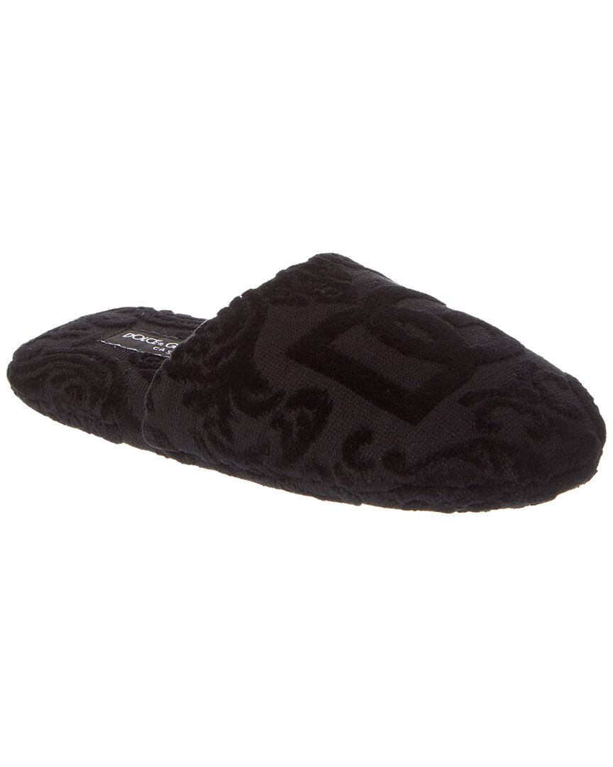 Shop Dolce & Gabbana Jacquard Terry Slippers In Black