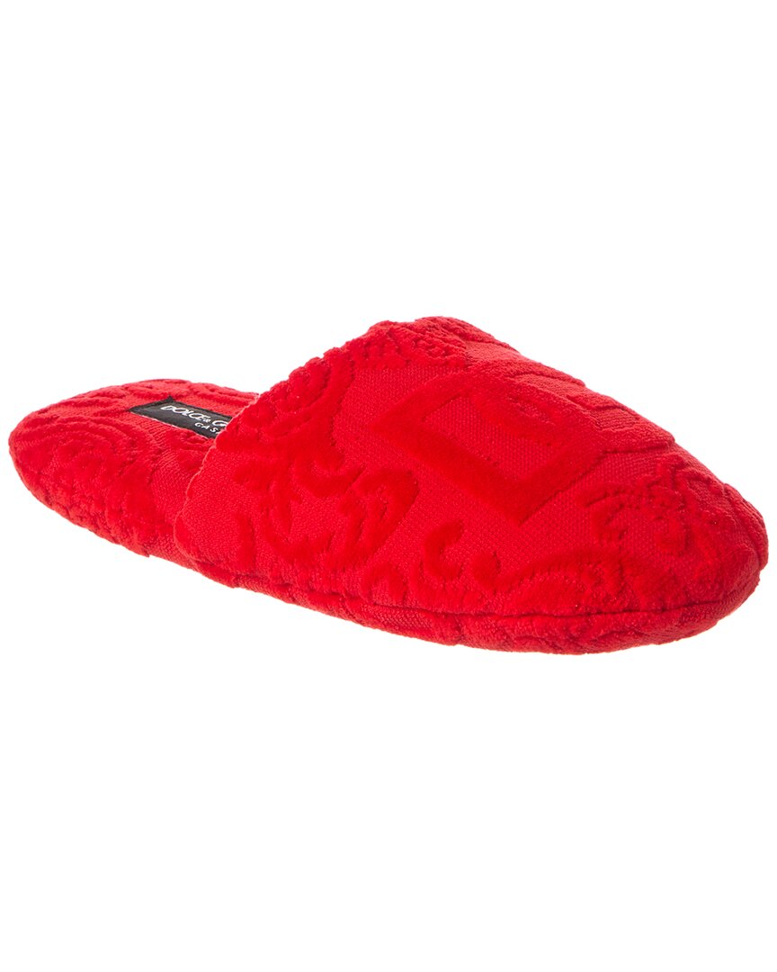 Shop Dolce & Gabbana Jacquard Terry Slippers In Red