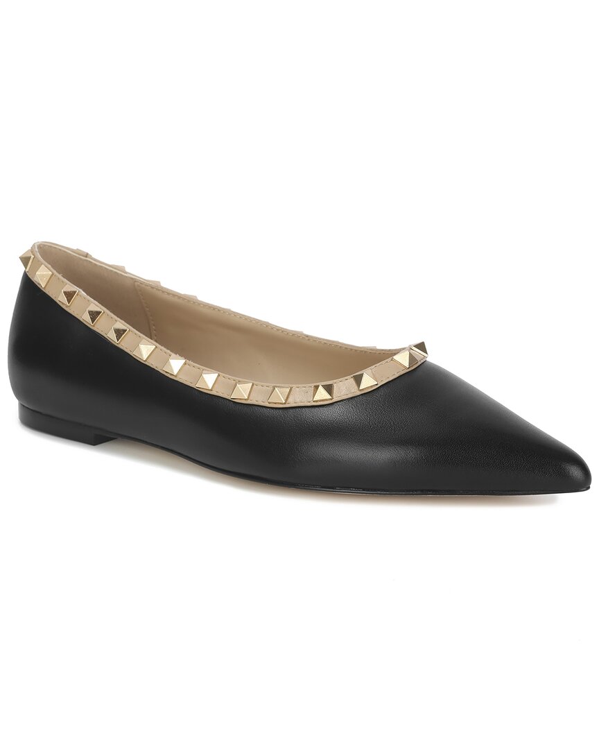 Tiffany & Fred Paris Studded Trim Leather Pointy-toe Flat
