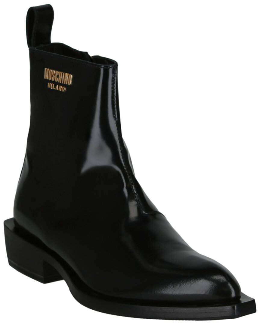Moschino Gold Lettering Logo Ankle Boots