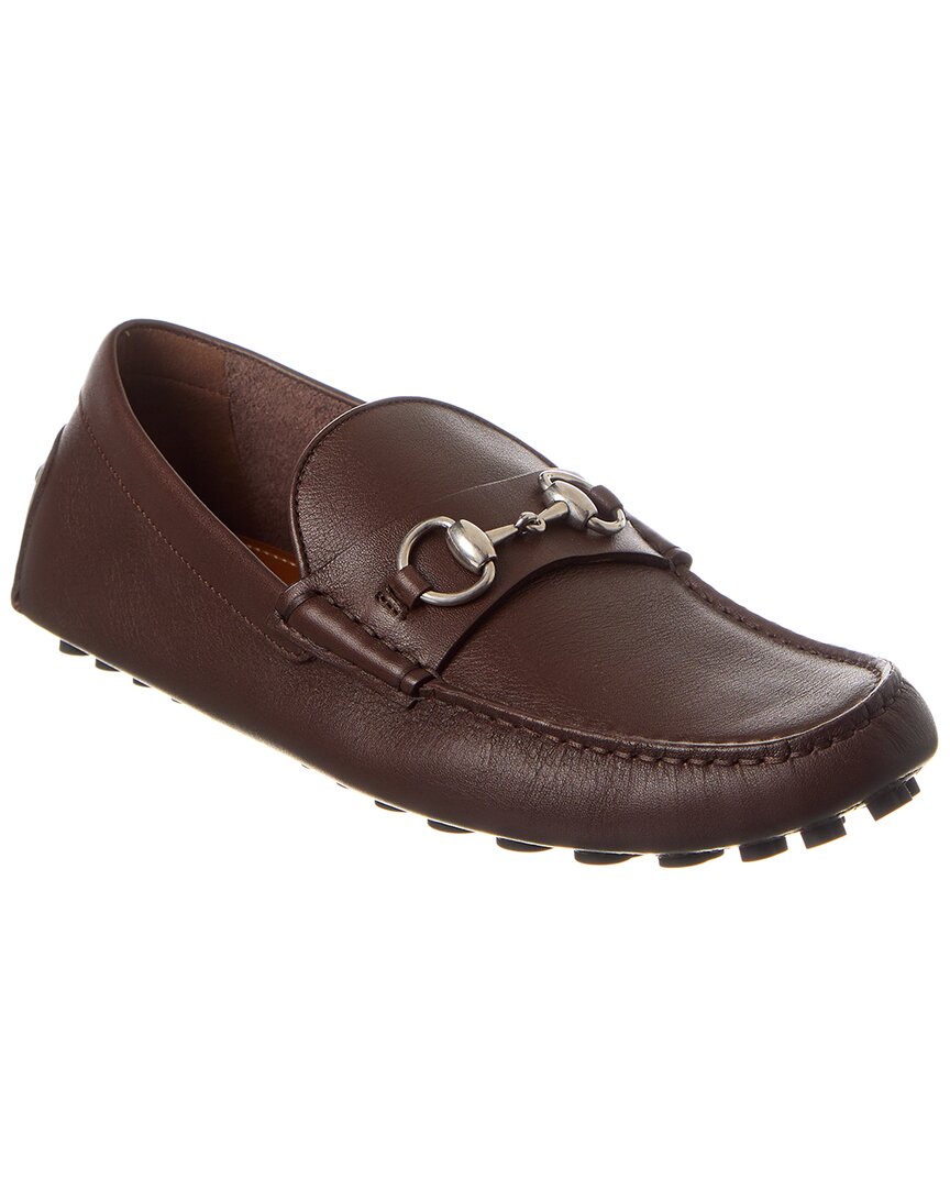Gucci Dark Brown Leather Loafers In Brown