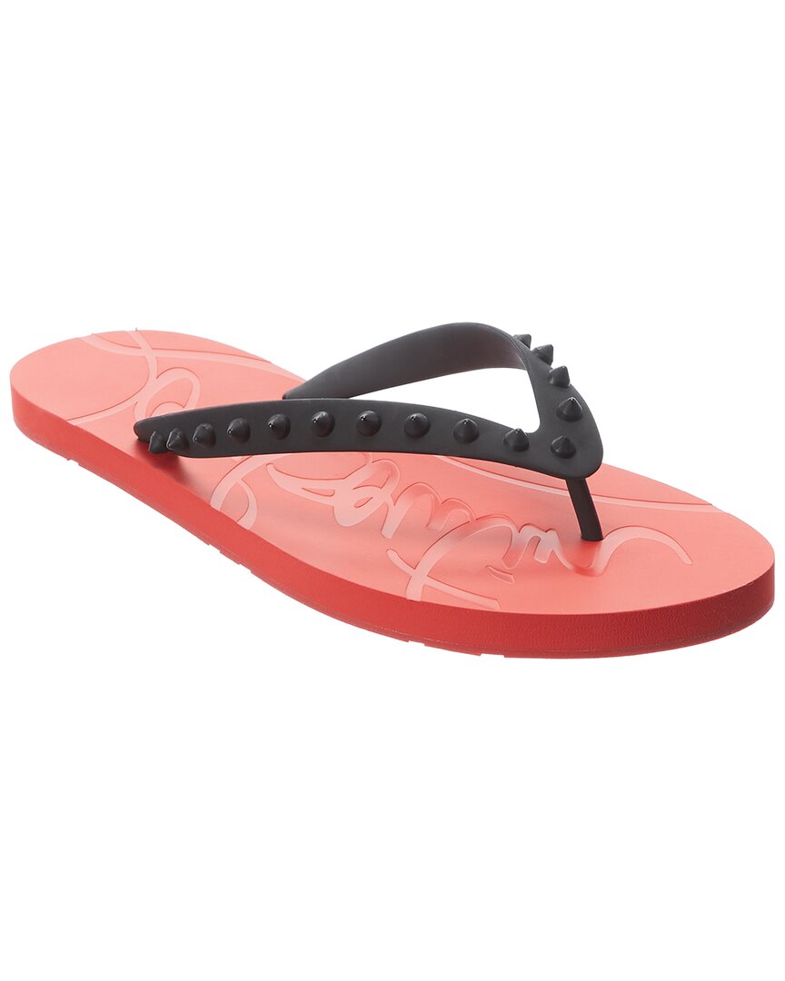 CHRISTIAN LOUBOUTIN spiked rubber flip flops, New, Auth, Black Red