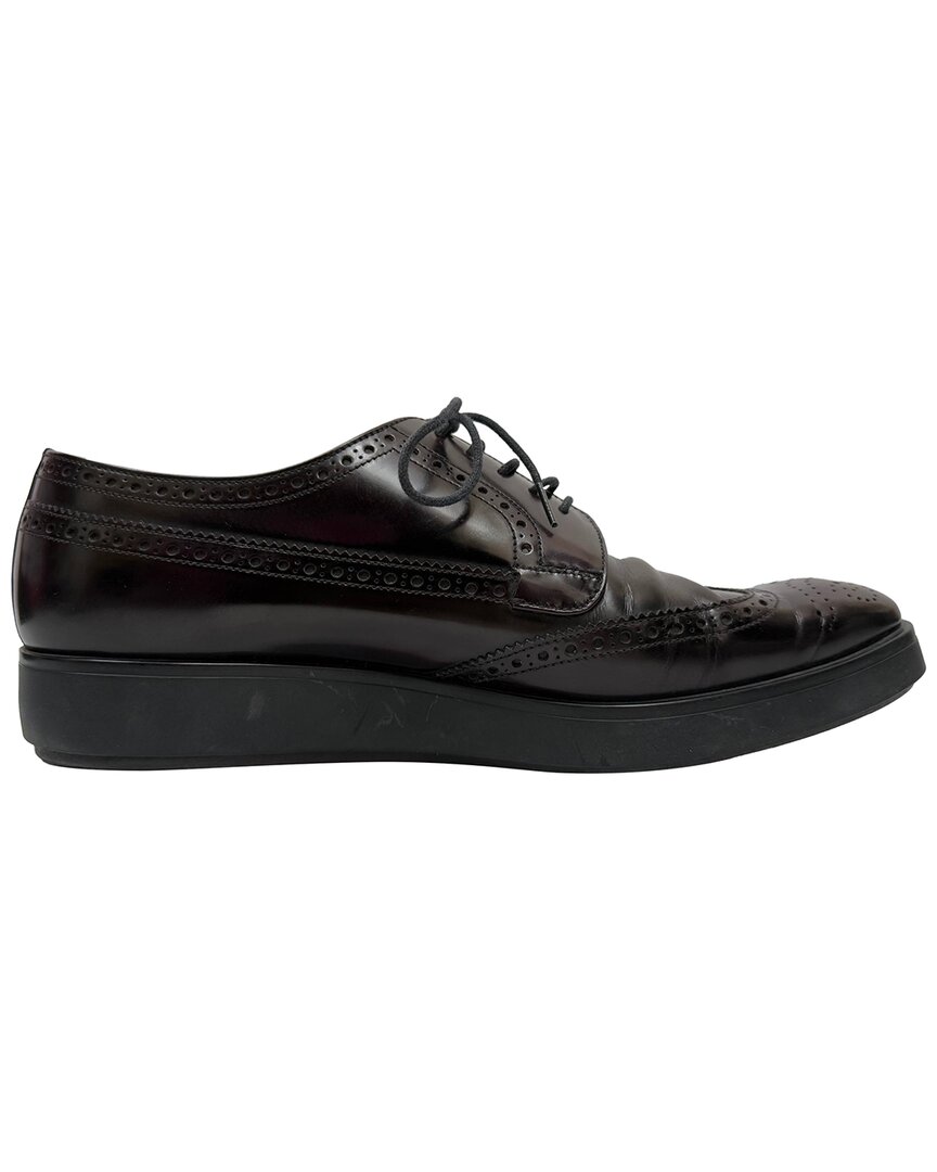 Prada Men's Leather Brush Lace-up Brogue (authentic Pre-loved) In Black