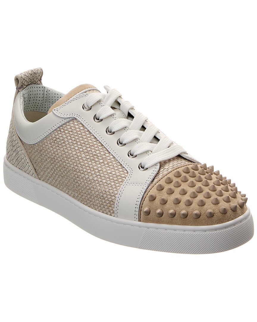 Christian Louboutin Louis Junior Spikes Canvas Sneakers In Beige