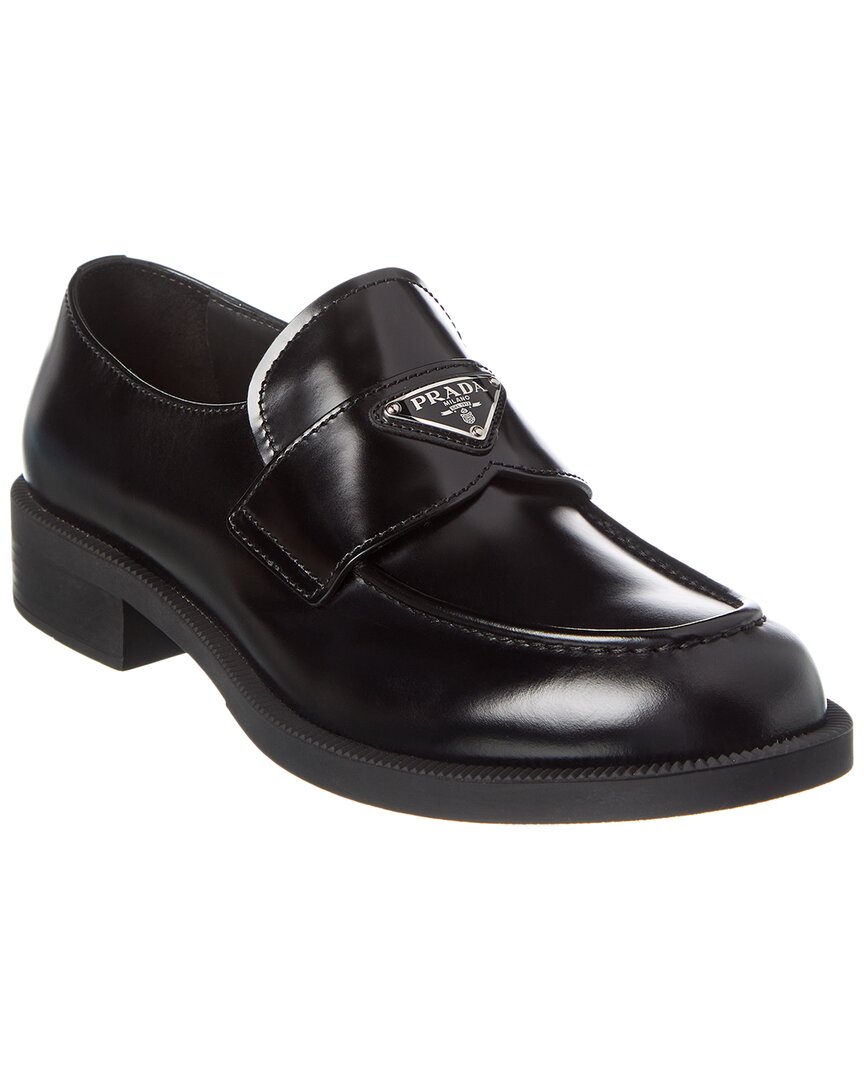 Prada Loafers Brushed Leather Elastic Gusset In Black