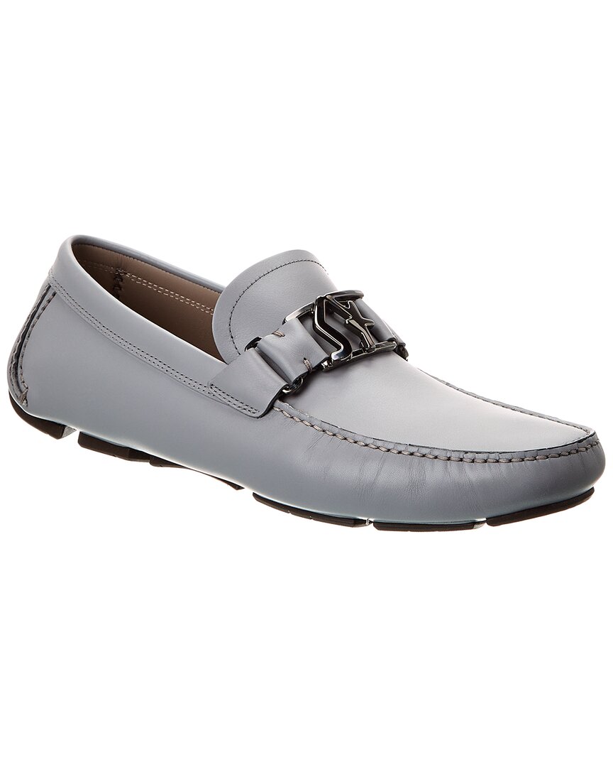 Ferragamo Peter Leather Driver In Grey