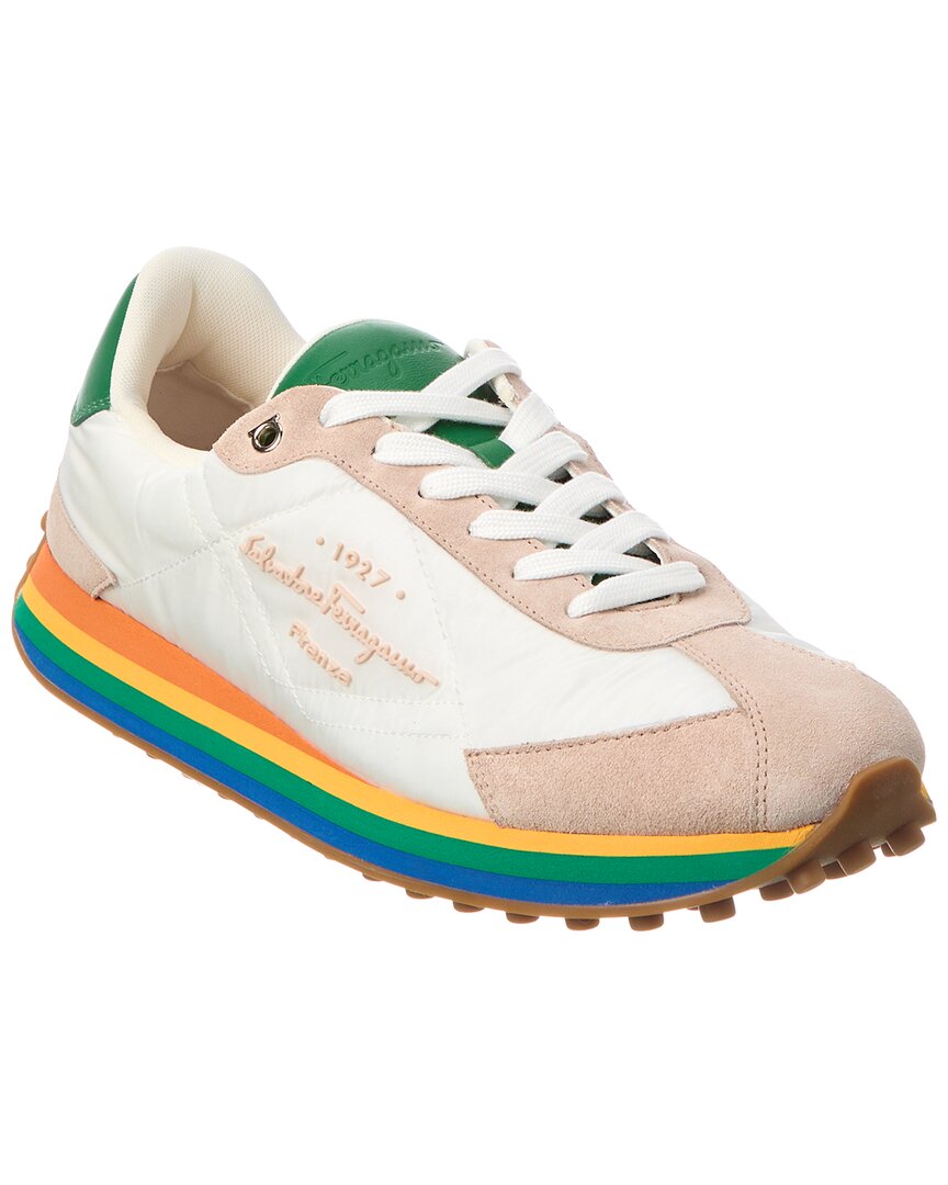 Ferragamo Iggy Rainbow-sole Sneakers In White