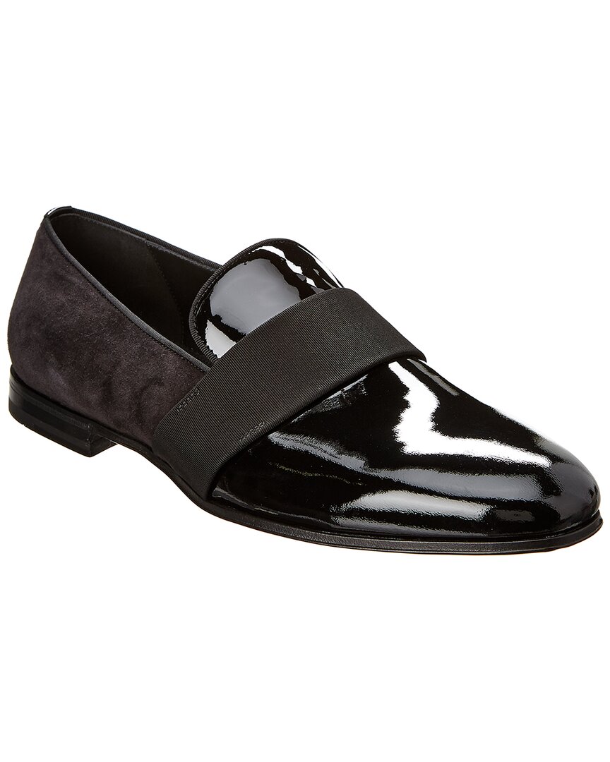 Ferragamo Bryden Suede And Patent-leather Loafers In Black