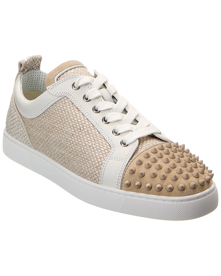 Christian Louboutin Louis Junior Spikes Canvas Sneakers In Beige