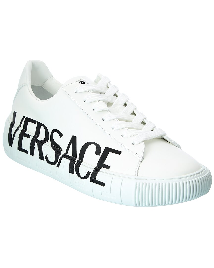 Versace Greca Logo Leather Sneaker In White