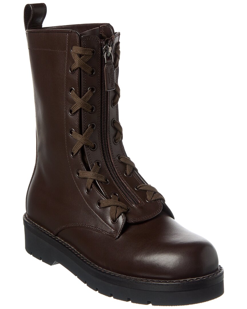 Valentino Garavani Valentino Rockstud Leather Combat Boot In Brown